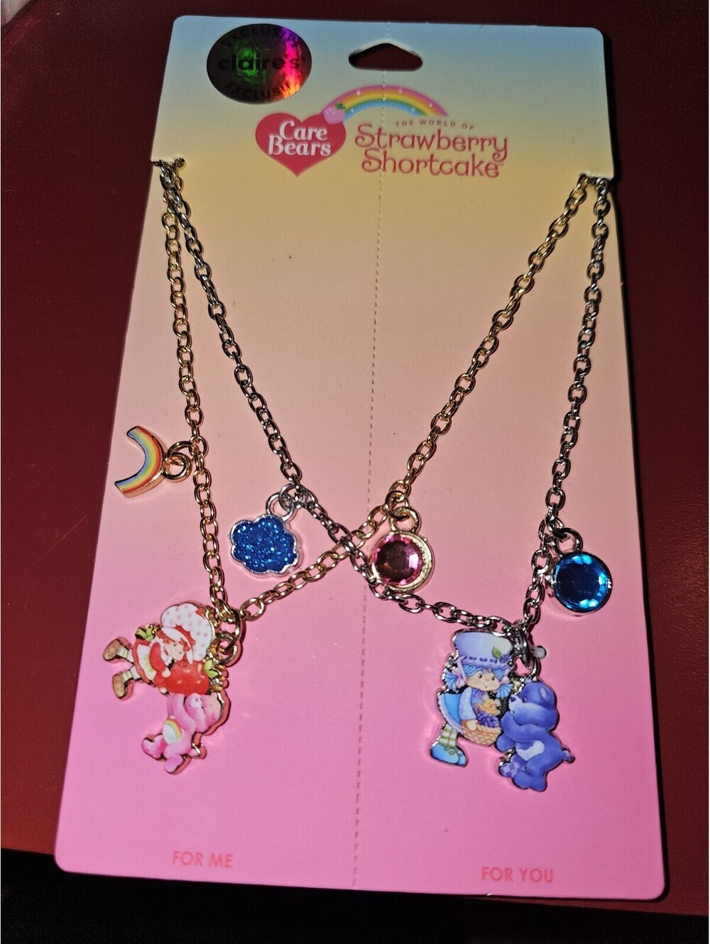 Claire's Exclusive Carebears Strawberry Shortcake Best Friends Necklace Set